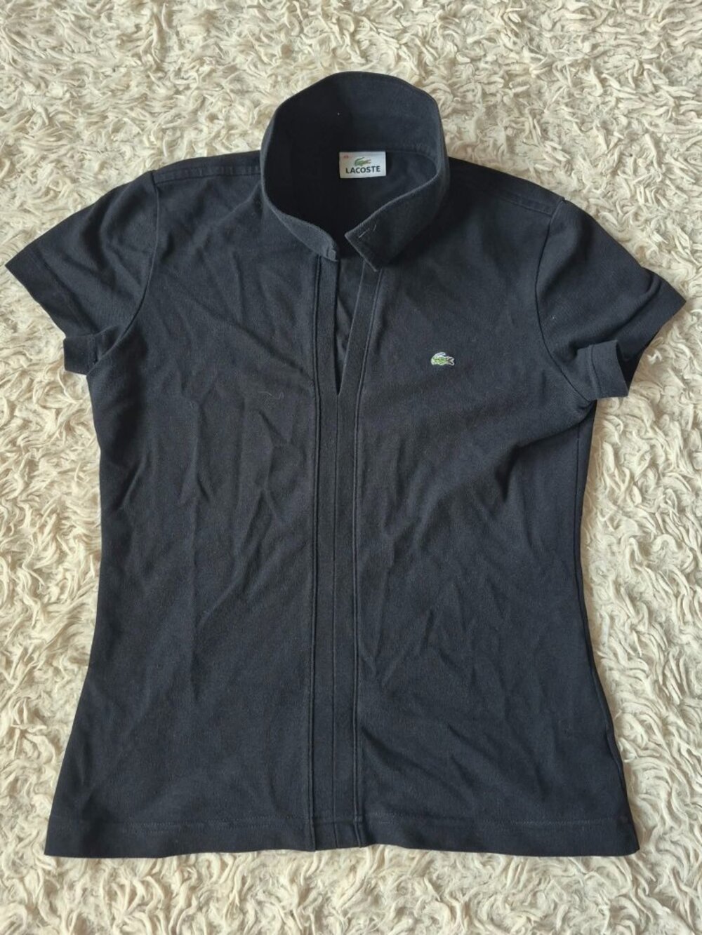Lacoste Women's Full Zip Polo Shirt Navy Size 40 (Womans Medium)